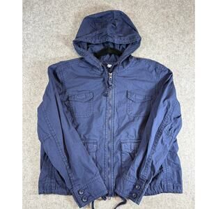 Vtg Gap Jacket Womens Blue Hooded Full Zip Ripstop Utility Lightweight Medium